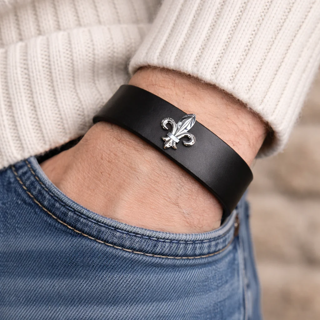 Le bracelet en cuir - Fleur de Lys - Image 4